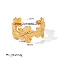 Vintage Style Leaves Flower Butterfly Stainless Steel Asymmetrical 16k Gold Plated Bangle main image 5