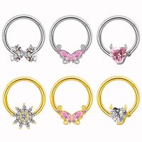 Hawaiian Sun Butterfly Stainless Steel Copper Plating Hollow Out Inlay Rhinestones Zircon White Gold Plated Gold Plated Chest Ring main image 1