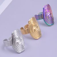 Wholesale Vintage Style Fingerprint Solid Color Stainless Steel Plating Open Rings main image 6