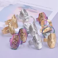 Wholesale Vintage Style Fingerprint Solid Color Stainless Steel Plating Open Rings main image 1