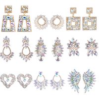 Wholesale Jewelry Exaggerated Luxurious Shiny Geometric Heart Shape Alloy Rhinestones Inlay Drop Earrings main image 1