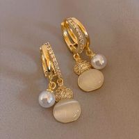 Wholesale Jewelry Elegant Sweet Solid Color Gourd Copper Alloy Artificial Rhinestones Artificial Pearls Opal 18k Gold Plated Plating Inlay Drop Earrings main image 5