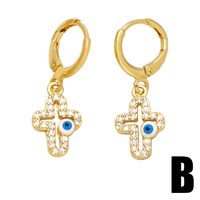 1 Pair Original Design Streetwear Cross Devil's Eye Heart Shape Enamel Plating Inlay Copper Zircon 18k Gold Plated Drop Earrings main image 5