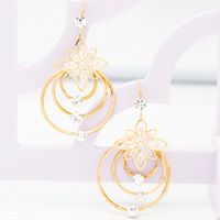 Wholesale Jewelry Vintage Style Circle Flower Copper Alloy Artificial Rhinestones Zircon 18k Gold Plated Plating Inlay Drop Earrings main image 1