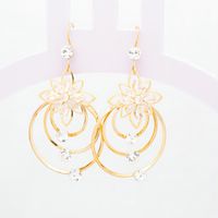Wholesale Jewelry Vintage Style Circle Flower Copper Alloy Artificial Rhinestones Zircon 18k Gold Plated Plating Inlay Drop Earrings sku image 1