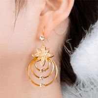Wholesale Jewelry Vintage Style Circle Flower Copper Alloy Artificial Rhinestones Zircon 18k Gold Plated Plating Inlay Drop Earrings main image 4