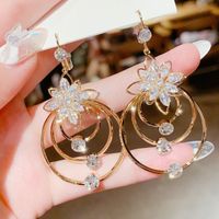 Wholesale Jewelry Vintage Style Circle Flower Copper Alloy Artificial Rhinestones Zircon 18k Gold Plated Plating Inlay Drop Earrings main image 2