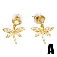 1 Pair Basic Modern Style Heart Shape Dragonfly Plating Inlay Copper Zircon 18k Gold Plated Drop Earrings sku image 1