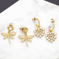 1 Pair Basic Modern Style Heart Shape Dragonfly Plating Inlay Copper Zircon 18k Gold Plated Drop Earrings main image 1