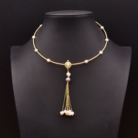 Retro Flower Freshwater Pearl Copper Plating Gold Plated Necklace sku image 1