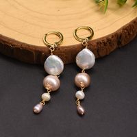 1 Pair Retro Simple Style Round Plating Freshwater Pearl Copper 18k Gold Plated Drop Earrings main image 4