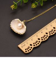 Retro Shell Copper Plating Inlay Pearl 18k Gold Plated Pendant Necklace main image 4