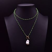 Retro Shell Copper Plating Inlay Pearl 18k Gold Plated Pendant Necklace sku image 14