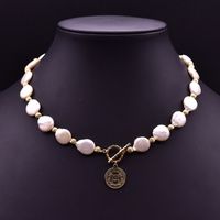 Retro Shell Copper Plating Inlay Pearl 18k Gold Plated Pendant Necklace sku image 15