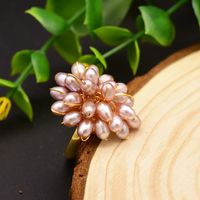Retro Flower Freshwater Pearl Copper Plating Inlay Pearl 18k Gold Plated Rings main image 1
