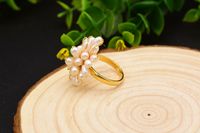 Retro Flower Freshwater Pearl Copper Plating Inlay Pearl 18k Gold Plated Rings main image 4