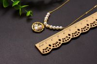 Retro Round Freshwater Pearl Copper Inlay Pearl 18k Gold Plated Pendant Necklace main image 2