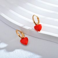 1 Pair Simple Style Heart Shape Enamel Copper Drop Earrings main image 8