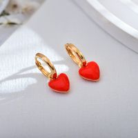1 Pair Simple Style Heart Shape Enamel Copper Drop Earrings main image 5