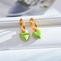 1 Pair Simple Style Heart Shape Enamel Copper Drop Earrings main image 9