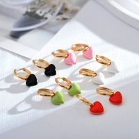 1 Pair Simple Style Heart Shape Enamel Copper Drop Earrings main image 1