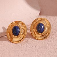 1 Pair Vintage Style Oval Plating Inlay Stainless Steel Turquoise 18k Gold Plated Ear Studs main image 3