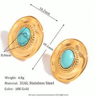 1 Paire Style Vintage Ovale Placage Incruster Acier Inoxydable Turquoise Plaqué Or 18k Boucles D'oreilles main image 5
