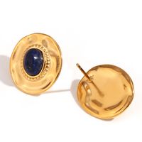 1 Pair Vintage Style Oval Plating Inlay Stainless Steel Turquoise 18k Gold Plated Ear Studs sku image 1