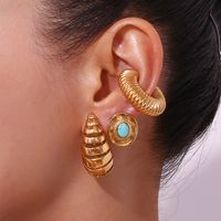 1 Pair Retro Simple Style Streetwear Water Droplets Plating Stainless Steel 18k Gold Plated Ear Studs main image 5