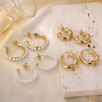 1 Pair Retro Roman Style Geometric Heart Shape Plating Inlay Stainless Steel Pearl 18k Gold Plated Earrings main image 1