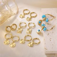 1 Pair Retro Roman Style Geometric Heart Shape Plating Inlay Stainless Steel Pearl 18k Gold Plated Earrings main image 2