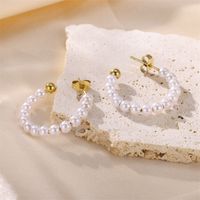 1 Pair Retro Roman Style Geometric Heart Shape Plating Inlay Stainless Steel Pearl 18k Gold Plated Earrings sku image 2