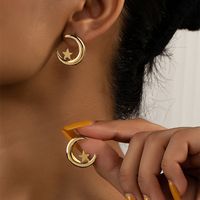 1 Pair Basic Lady Commute C Shape Star Moon Plating Alloy 14k Gold Plated Ear Studs main image 1