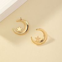 1 Pair Basic Lady Commute C Shape Star Moon Plating Alloy 14k Gold Plated Ear Studs main image 4