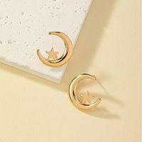 1 Pair Basic Lady Commute C Shape Star Moon Plating Alloy 14k Gold Plated Ear Studs main image 3