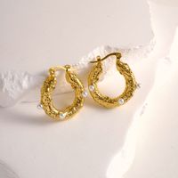 1 Pair Modern Style Classic Style U Shape Plating Inlay 304 Stainless Steel Pearl 14K Gold Plated Earrings main image 1