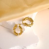 1 Pair Modern Style Classic Style U Shape Plating Inlay 304 Stainless Steel Pearl 14K Gold Plated Earrings main image 3