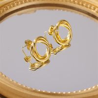 1 Pair Retro Roman Style Geometric Heart Shape Plating Inlay Stainless Steel Pearl 18k Gold Plated Earrings sku image 3