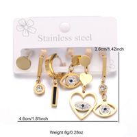1 Set Simple Style Commute Devil's Eye Heart Shape Plating Inlay Stainless Steel Rhinestones 18k Gold Plated Drop Earrings sku image 1