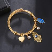 Roman Style Palm Eye Stainless Steel Inlay Artificial Gemstones Bangle main image 1