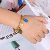 Roman Style Palm Eye Stainless Steel Inlay Artificial Gemstones Bangle main image 7