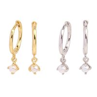 1 Pair Simple Style Round Plating Inlay Sterling Silver Artificial Pearls White Gold Plated Gold Plated Drop Earrings main image 1