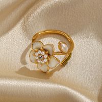Elegant Lady Flower Copper Painted Plating Inlay Artificial Pearls Artificial Diamond 18k Gold Plated Open Rings main image 2