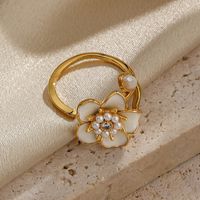 Elegant Lady Flower Copper Painted Plating Inlay Artificial Pearls Artificial Diamond 18k Gold Plated Open Rings main image 3