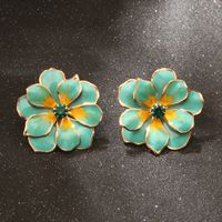 1 Pair Elegant Artistic Flower Enamel Inlay Alloy Rhinestones Ear Studs sku image 2