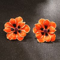 1 Pair Elegant Artistic Flower Enamel Inlay Alloy Rhinestones Ear Studs sku image 4