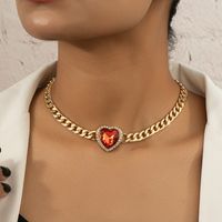 Exaggerated Formal Romantic Heart Shape Alloy Plating Inlay Artificial Gemstones Artificial Rhinestones 14k Gold Plated Women's Choker main image 6