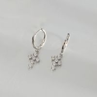 1 Pair Simple Style Cross Inlay Copper Zircon Drop Earrings sku image 1