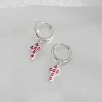1 Pair Simple Style Cross Inlay Copper Zircon Drop Earrings sku image 3