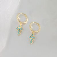 1 Pair Simple Style Cross Inlay Copper Zircon Drop Earrings sku image 10
